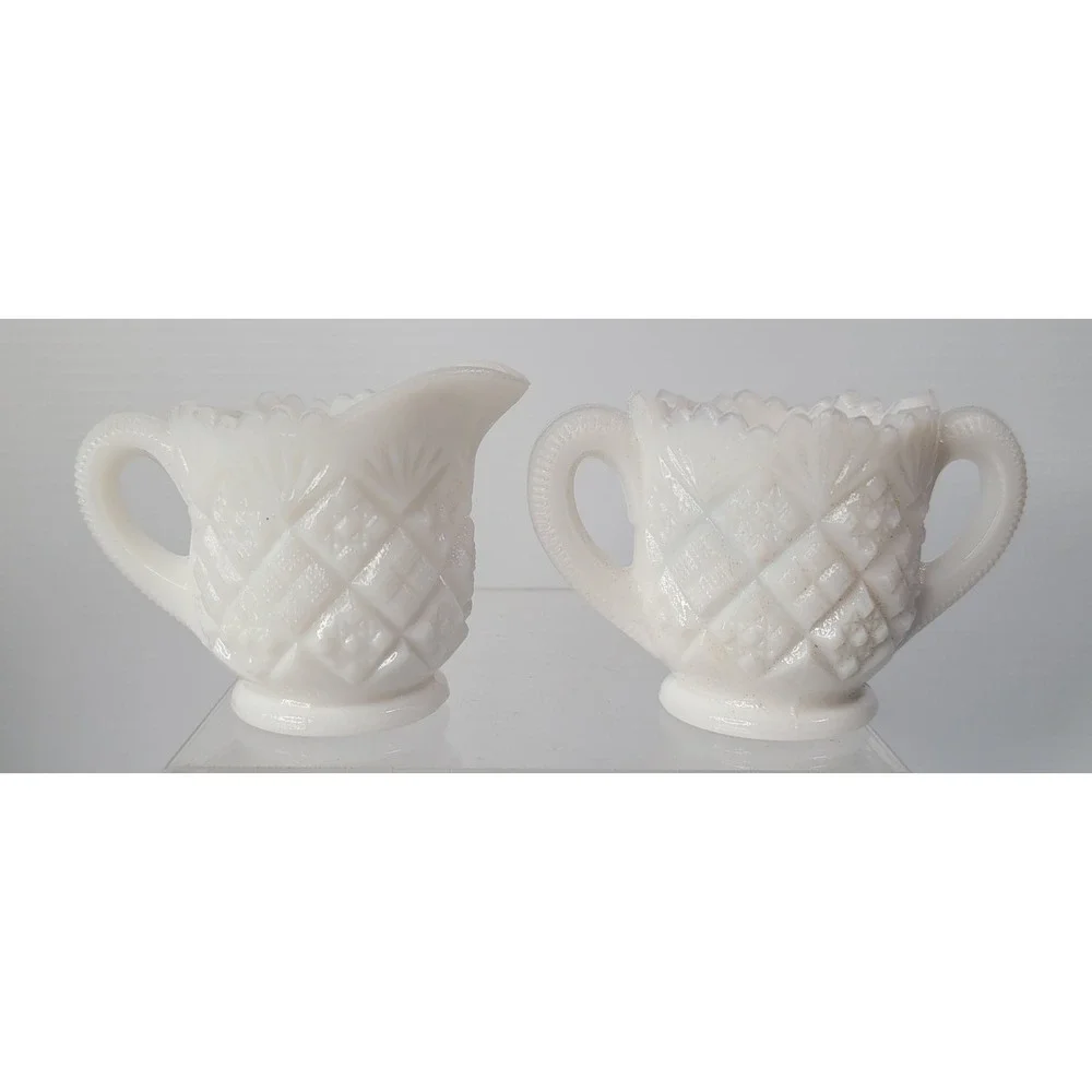 Westmoreland Milk Glass Sugar and Creamer Mini Milk Sugar Quilt Pattern Vintage‎